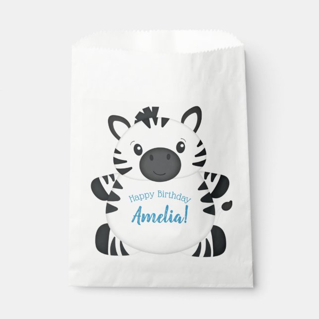 Zebra Birthday Party Blue Favour Bag (Front)