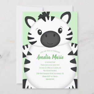 Zebra Birthday Party Green Invitation