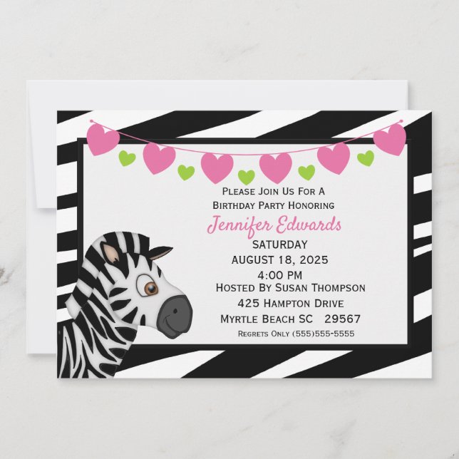 Zebra Birthday Party Invitation (Front)