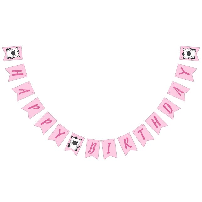 Zebra Birthday Party Pink Bunting (All)