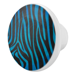 Zebra Black and Blue Print Ceramic Knob