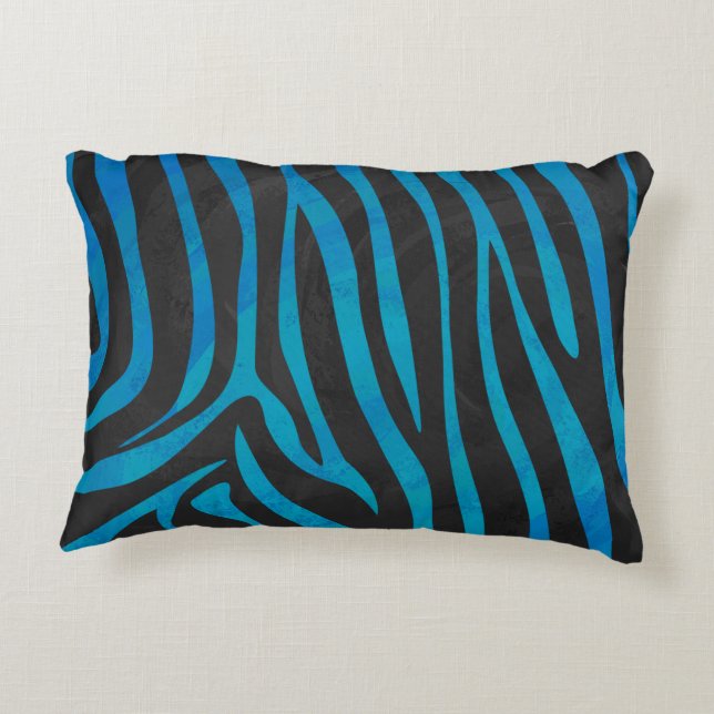 Zebra Black and Blue Print Decorative Cushion (Back)