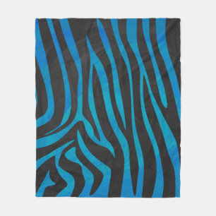 Zebra Black and Blue Print Fleece Blanket