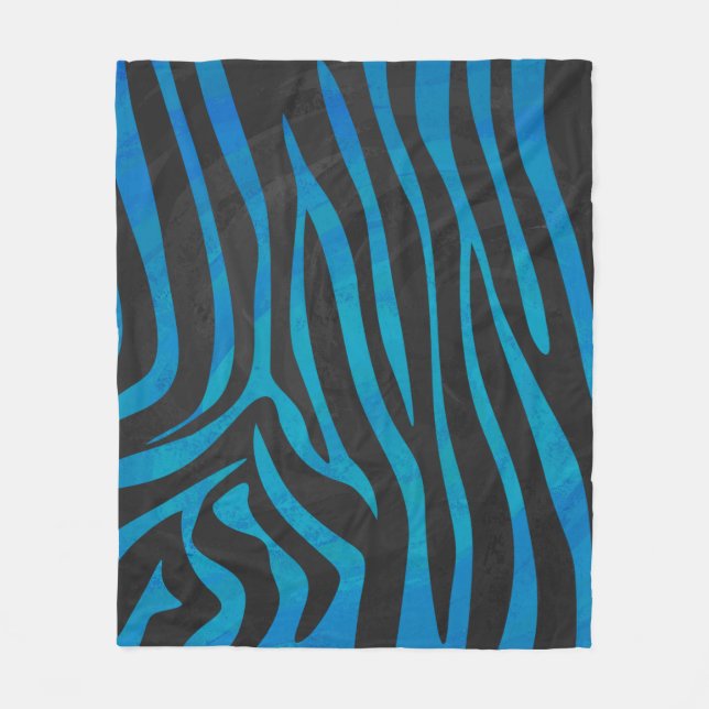 Zebra Black and Blue Print Fleece Blanket (Front)