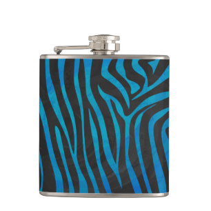 Zebra Black and Blue Print Hip Flask