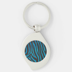 Zebra Black and Blue Print Key Ring