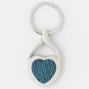 Zebra Black and Blue Print Key Ring