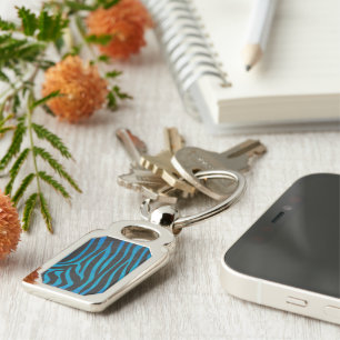 Zebra Black and Blue Print Key Ring