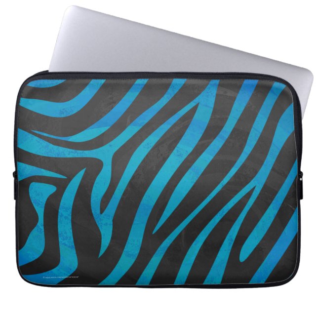 Zebra Black and Blue Print Laptop Sleeve (Front)