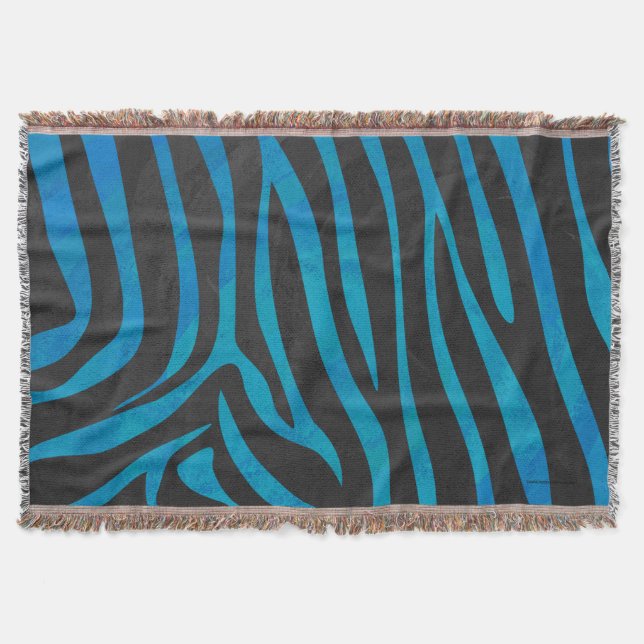 Zebra Black and Blue Print Throw Blanket (Front)