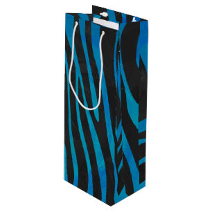 Zebra Black and Blue Print Wine Gift Bag