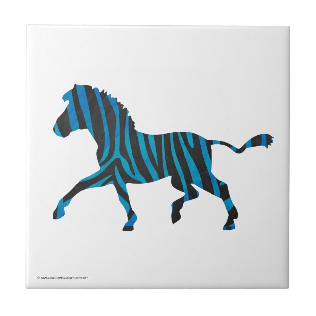 Zebra Black and Blue Silhouette Ceramic Tile (Front)
