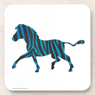 Zebra Black and Blue Silhouette Coaster