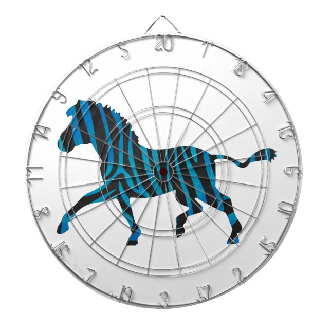 Zebra Black and Blue Silhouette Dartboard (Front)