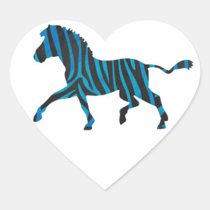 Zebra Black and Blue Silhouette Heart Sticker