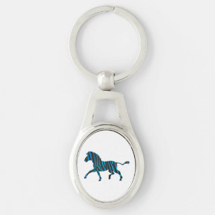 Zebra Black and Blue Silhouette Key Ring