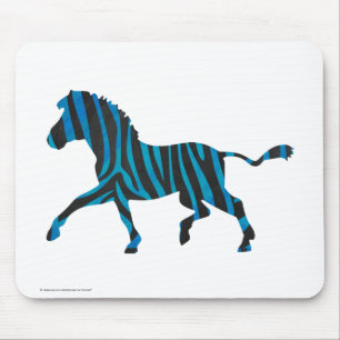 Zebra Black and Blue Silhouette Mouse Pad