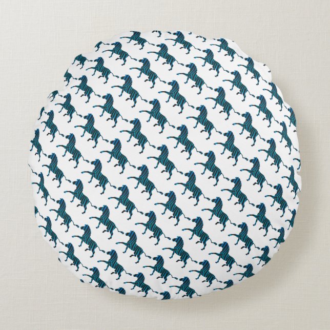 Zebra Black and Blue Silhouette Round Cushion (Front)