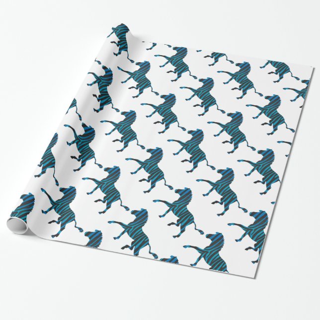 Zebra Black and Blue Silhouette Wrapping Paper (Unrolled)
