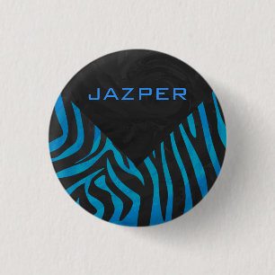 Zebra Black and Blue with Monogram 3 Cm Round Badge