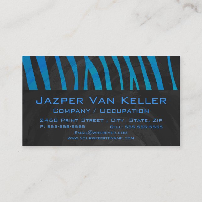 Zebra Black and Blue with Monogram Business Card (Front)