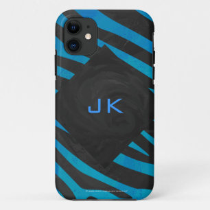 Zebra Black and Blue with Monogram iPhone 11 Case
