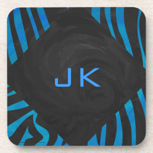 Zebra Black and Blue with Monogram Coaster