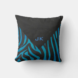 Zebra Black and Blue with Monogram Cushion