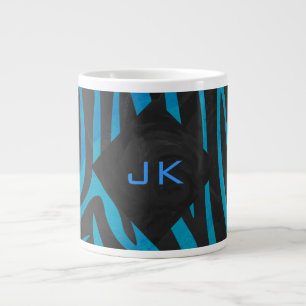 Zebra Black and Blue with Monogram Large Coffee Mug