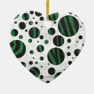 Zebra Black and Green Polka Dot Ceramic Tree Decoration
