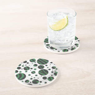 Zebra Black and Green Polka Dot Coaster