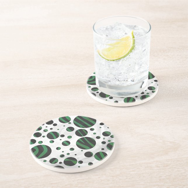 Zebra Black and Green Polka Dot Coaster (Side)