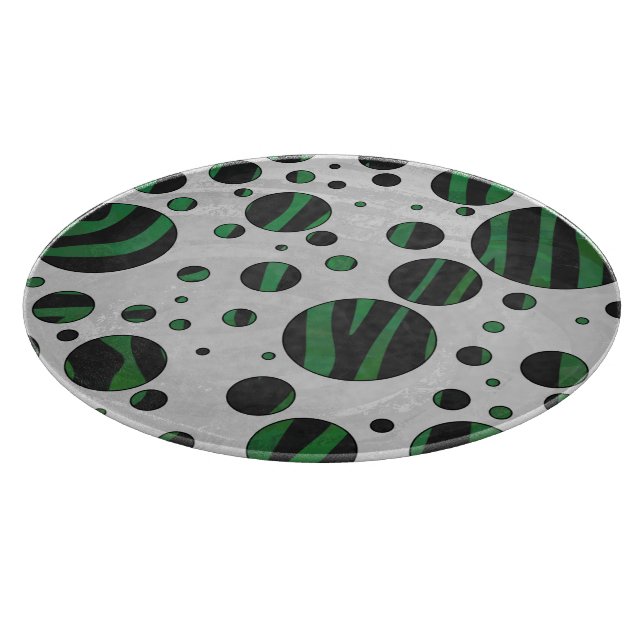 Zebra Black and Green Polka Dot Cutting Board (Corner)