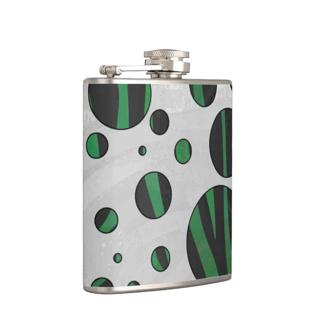Zebra Black and Green Polka Dot Hip Flask (Right)