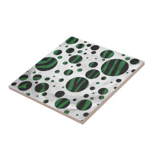 Zebra Black and Green Polka Dot Tile