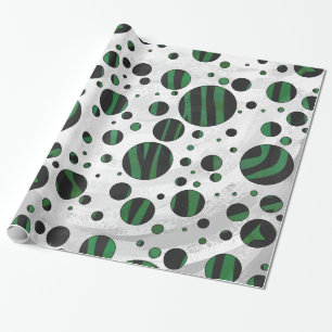 Zebra Black and Green Polka Dot Wrapping Paper