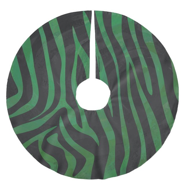 Zebra Black and Green Print Brushed Polyester Tree Skirt (Front)