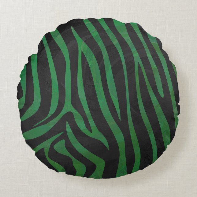Zebra Black and Green Print Round Cushion (Front)