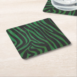 Zebra Black and Green Print Square Paper Coaster
