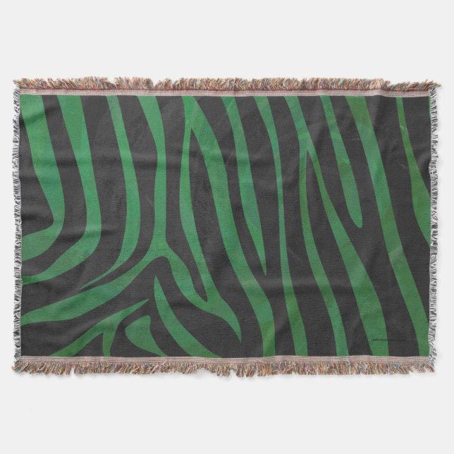 Zebra Black and Green Print Throw Blanket (Front)