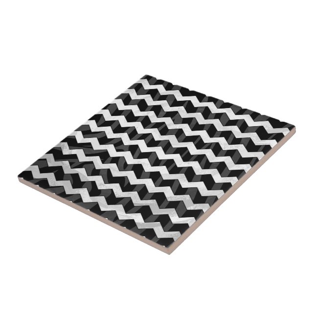 Zebra Black and Grey Chevron Ceramic Tile (Side)