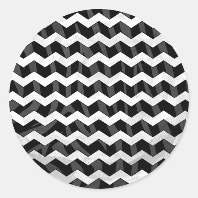 Zebra Black and Grey Chevron Classic Round Sticker (Front)