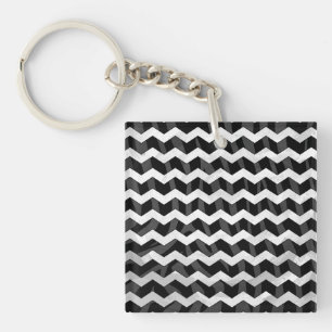 Zebra Black and Grey Chevron Key Ring