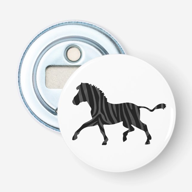 Zebra Black and Grey Print Silhouette Bottle Opener (Front)