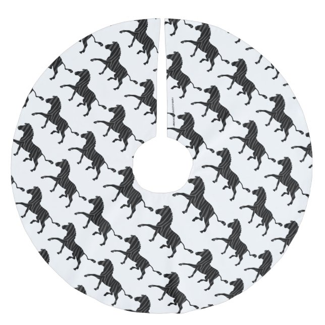 Zebra Black and Grey Print Silhouette Brushed Polyester Tree Skirt (Front)