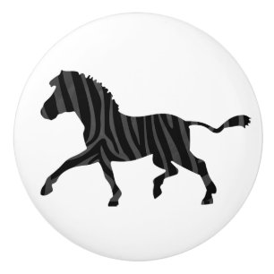 Zebra Black and Grey Print Silhouette Ceramic Knob
