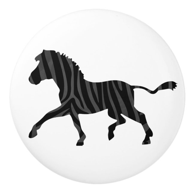 Zebra Black and Grey Print Silhouette Ceramic Knob (Front)