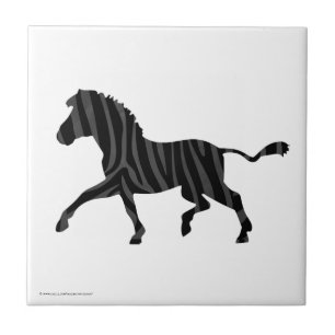 Zebra Black and Grey Print Silhouette Ceramic Tile