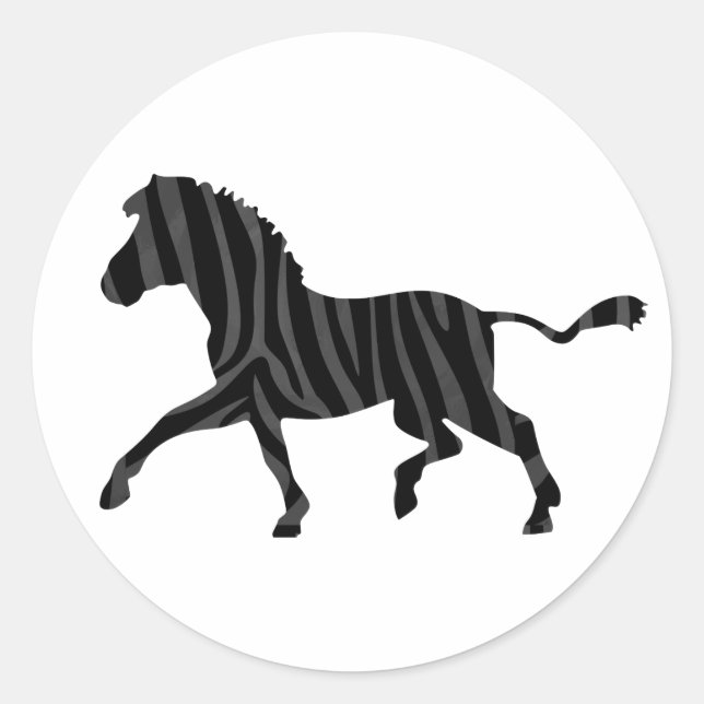 Zebra Black and Grey Print Silhouette Classic Round Sticker (Front)