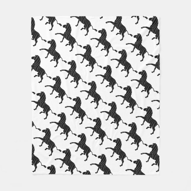 Zebra Black and Grey Print Silhouette Fleece Blanket (Front)